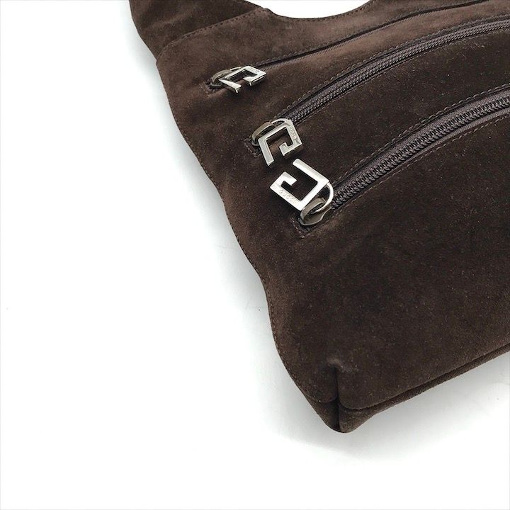 Gucci Suede Triple Zipper Vintage Shoulder Bag Brown
