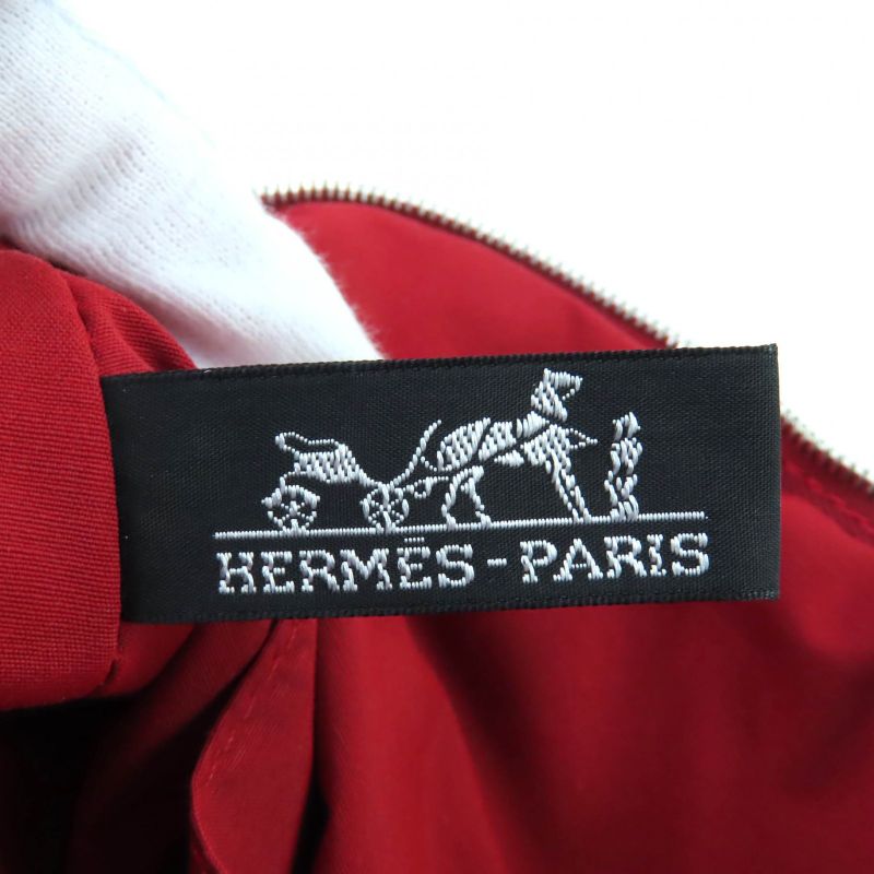 Hermes Bolide Pouch MM 100% Cotton Rouge H Logo Embroidery Leather ZIP Pouch