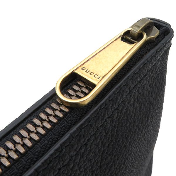 Gucci Clutch Bag Portfolio Leather Black Gold Hardware Logo Print Black 500984