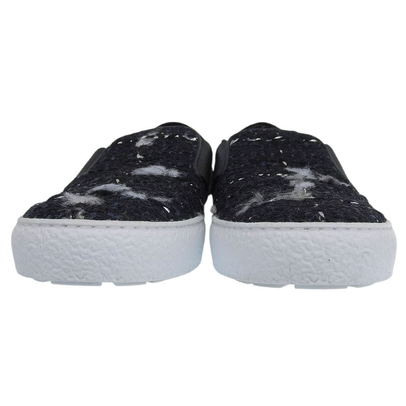 CHANEL G31713 Coco Mark Suede Leather Use Tweed Switch Slip-on Black 38 Made