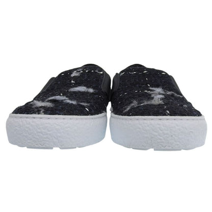 CHANEL G31713 Coco Mark Suede Leather Use Tweed Switch Slip-on Black 38 Made