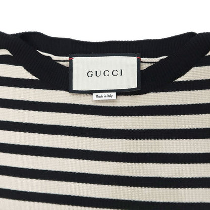 Gucci Knit Dress Border Light Beige Black M Wool 572614 Women's Apparel