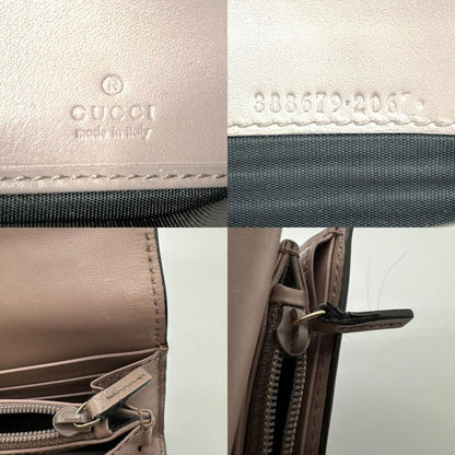 Gucci 388679 2067 Striped Ribbon Long Wallet Pink Beige Leather Women