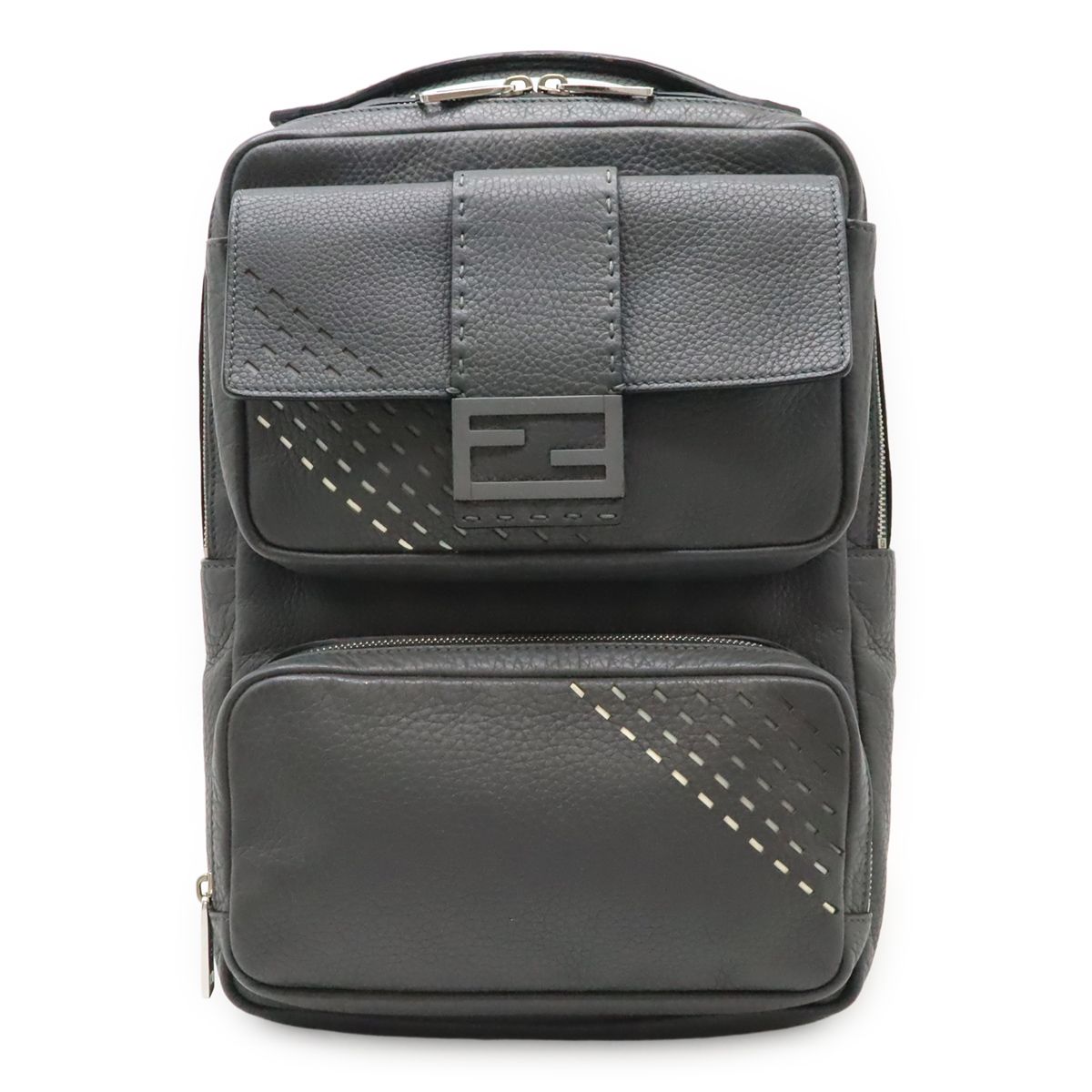 Fendi Celeria FF Logo Backpack Backpack Sac Leather Gray Black Black Silver
