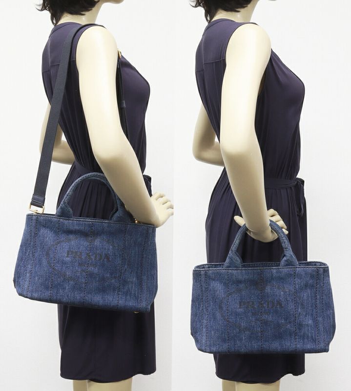 Prada Hand Tote Shoulder Bag Canapa Denim Canvas AVIO (blue) 2WAY B2439g