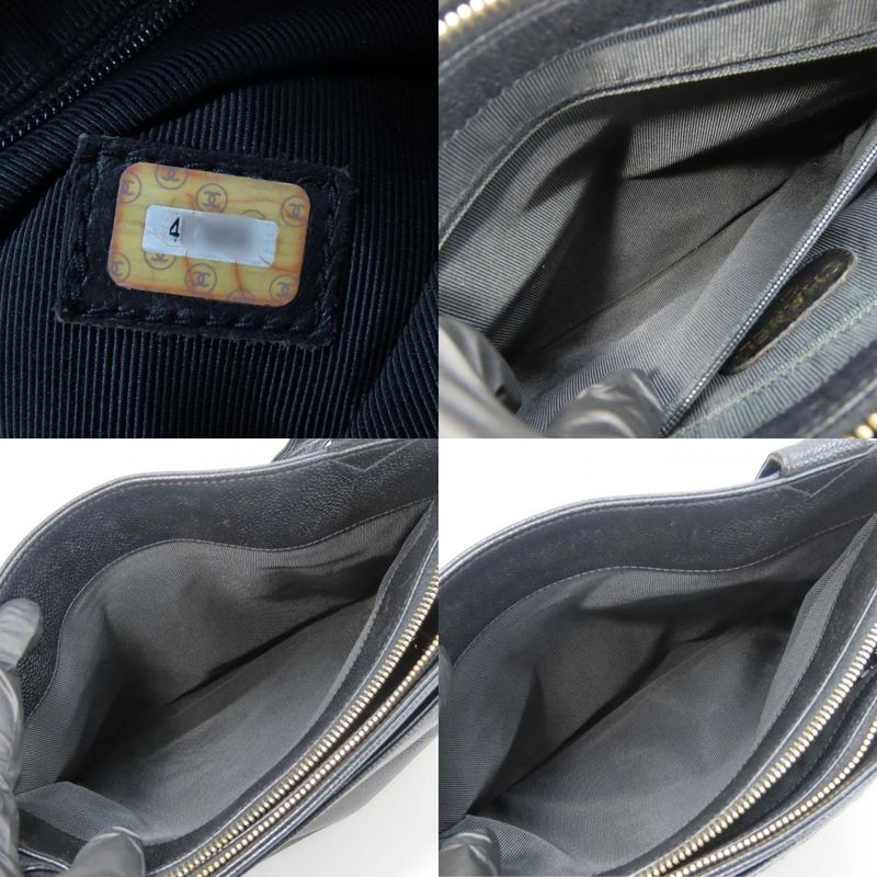 Chanel Tote Bag Caviar Skin Black Gold Hardware Shoulder Logo Embroidery 4th