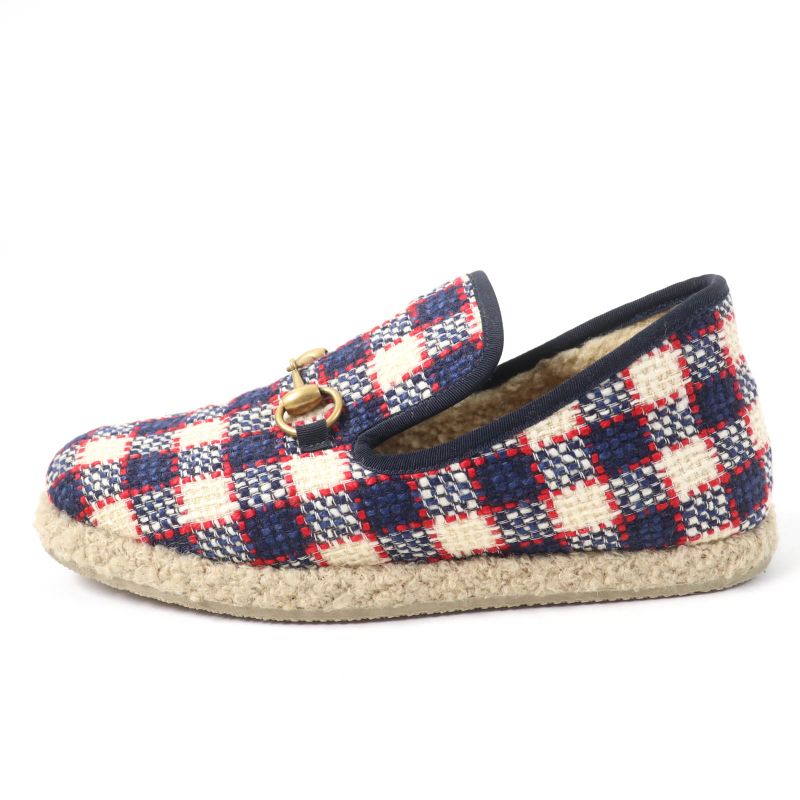 Gucci Horsebit Tweed Boa Espadrille Shoes Multicolor 38.5 Storage With Bag Made