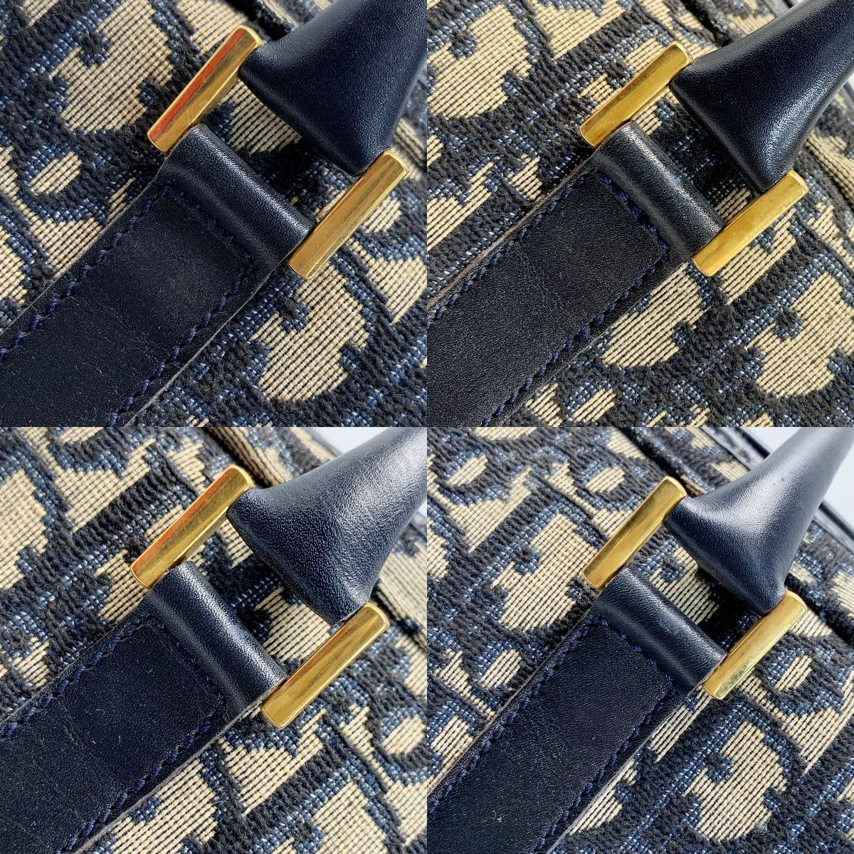 Christian Dior Trotter Logo Canvas Navy Handbag Women's Gold Hardware