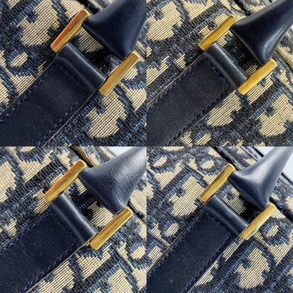 Christian Dior Trotter Logo Canvas Navy Handbag Women's Gold Hardware