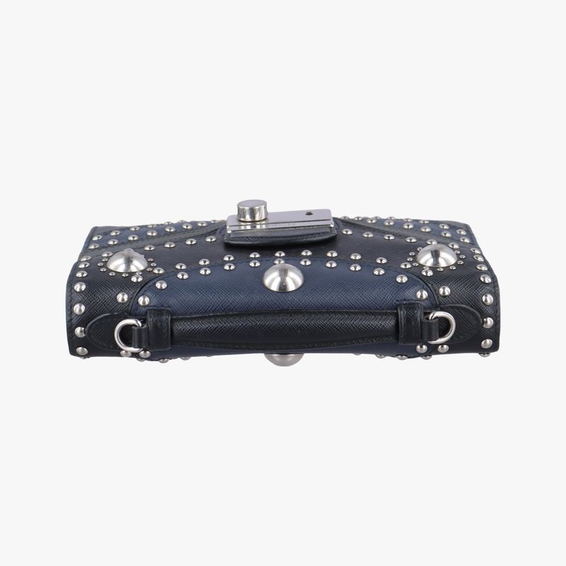 Prada Studded Crossbody Black And Navy Saffiano Leather Bt0970180