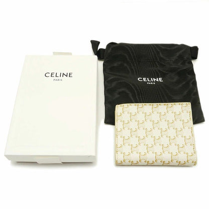Celine Bifold Wallet Triomphe Canvas White Color With Box And Storage Bag