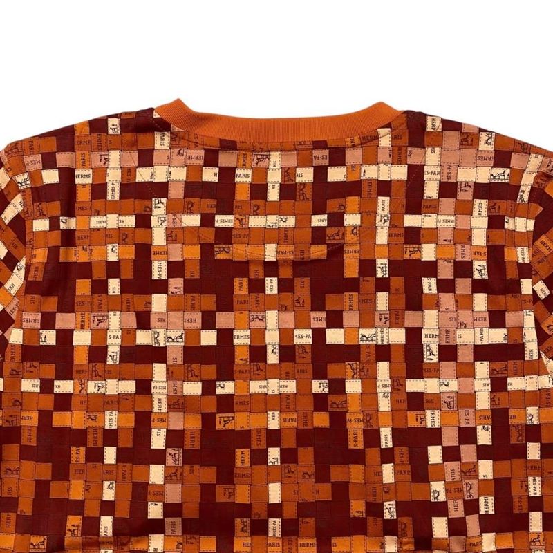 Hermes Short Sleeve T-Shirt Bolduc Check Micro 5e4645dk 36 Size Cotton Logo