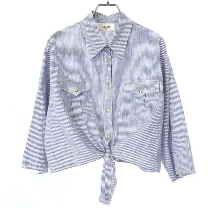 Celine 23ss Cotton Linen Striped Blouse Shirt 2t249042q Blue and White L