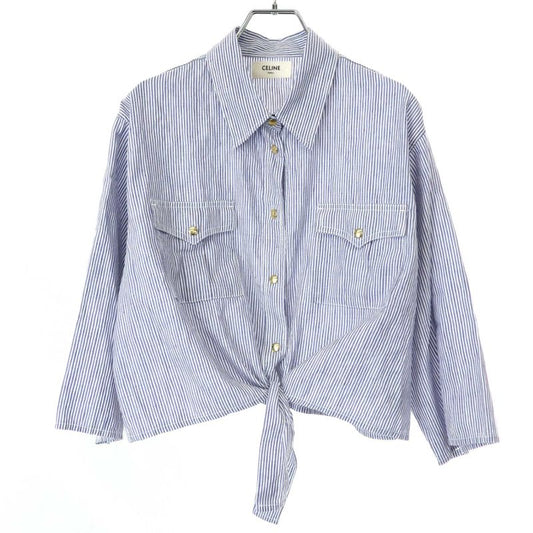 Celine 23ss Cotton Linen Striped Blouse Shirt 2t249042q Blue and White L