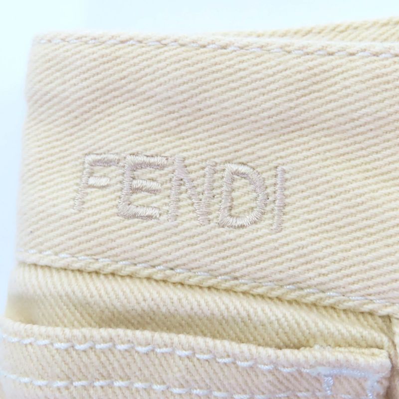 Fendi Fr6169 Logo Embroidered None Denim Pants Bottoms With Logo Buttons Beige