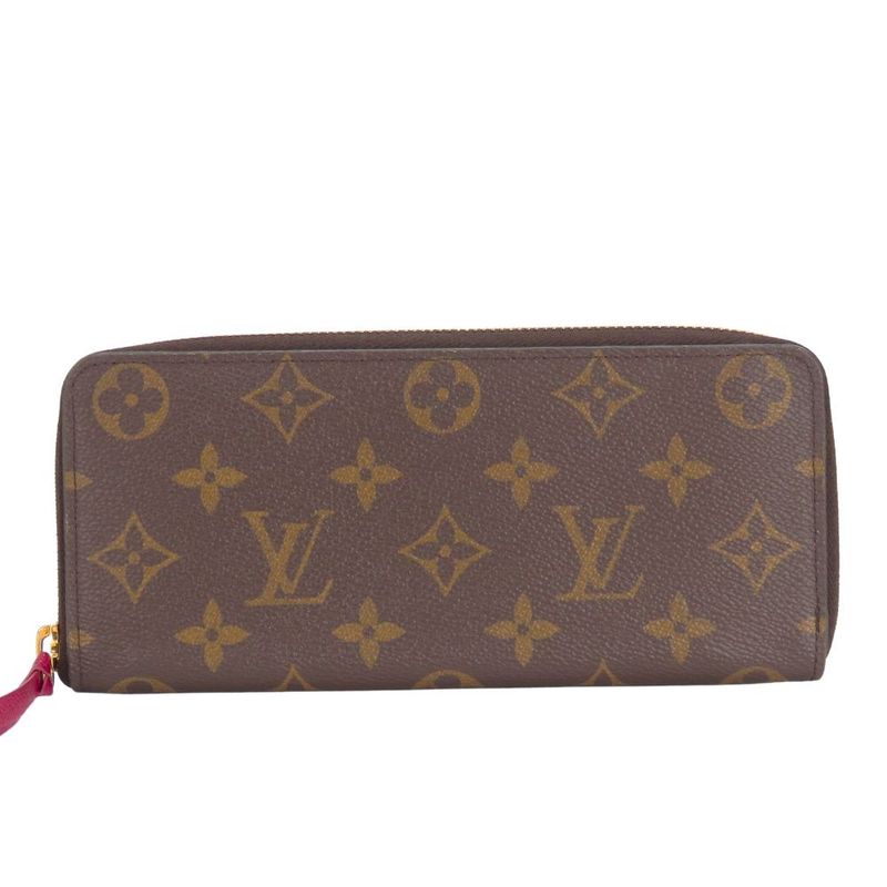 Louis Vuitton Portefeuille Clemence M60742 Monogram Fuchsia Brown Gold Hardware