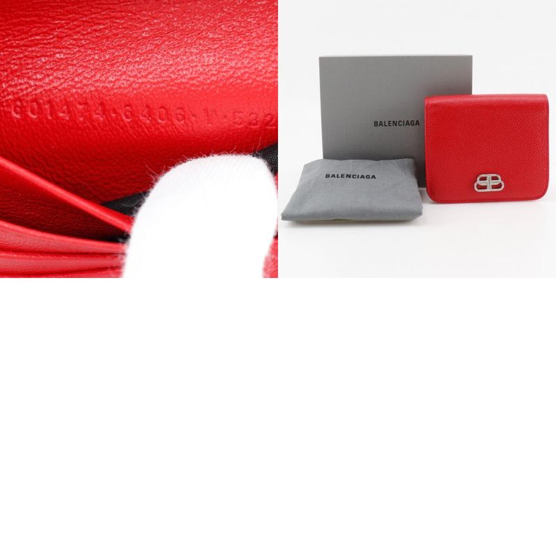 Balenciaga BB Logo 601474 Leather Red Ladies Fold Wallet