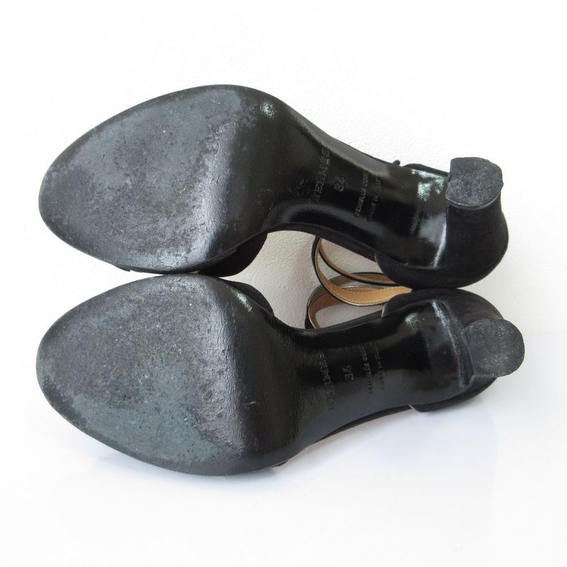 Good Hermes Suede Ankle Strap Sandals 34 21cm (8.27in) Equivalent Black Women's