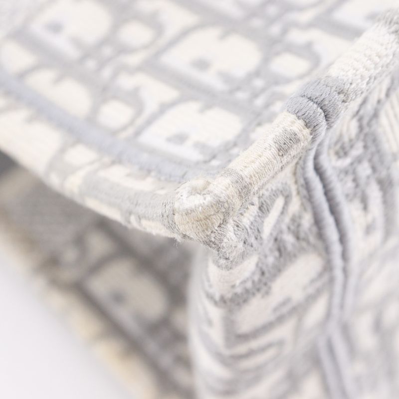 Dior Christian Dior Book Tote Medium Oblique Embroidery Cotton Light Gray