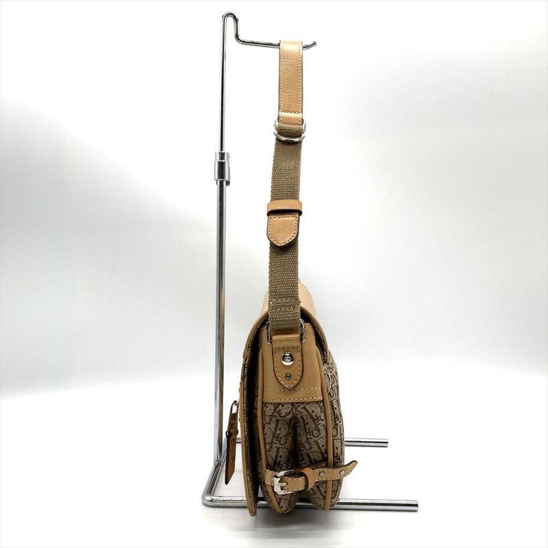 Dior Street Chic Shoulder Bag Leather Beige Silver Hardware Women's
