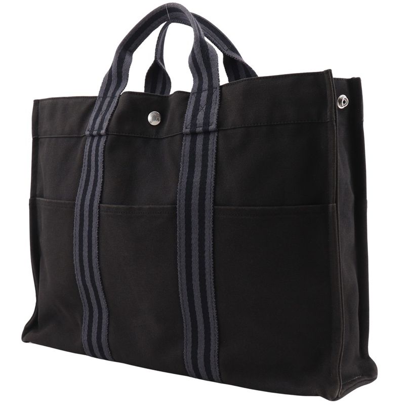 Hermes Fourre Tout MM Tote Bag Cotton Canvas Black Unisex Handbag