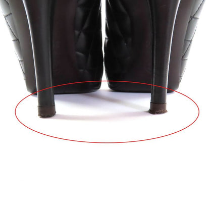 CHANEL G29111 Perforated Coco Mark Matelasse Almond Toe Leather Pumps Black