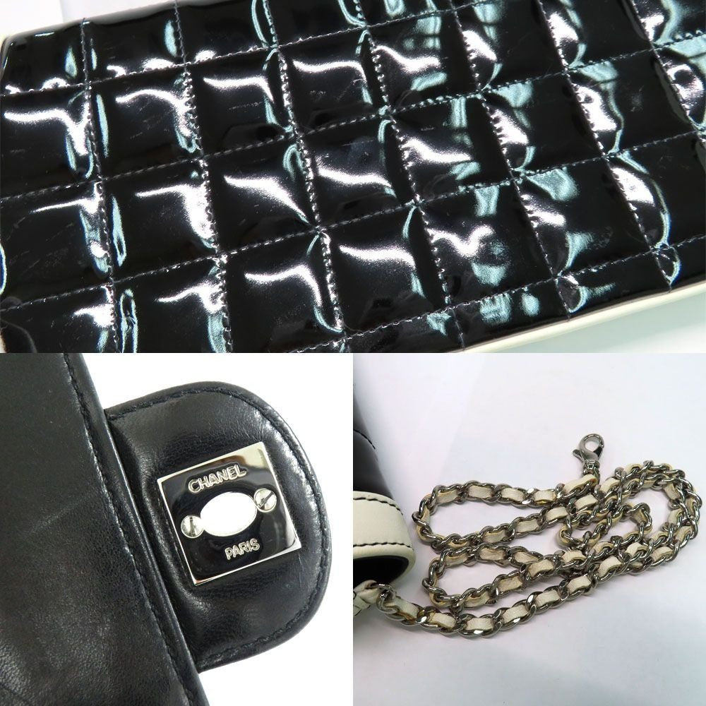 CHANEL Vintage Chocolate Bar Lambskin Patent Purse Bag Black Chain