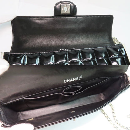 CHANEL Vintage Chocolate Bar Lambskin Patent Purse Bag Black Chain