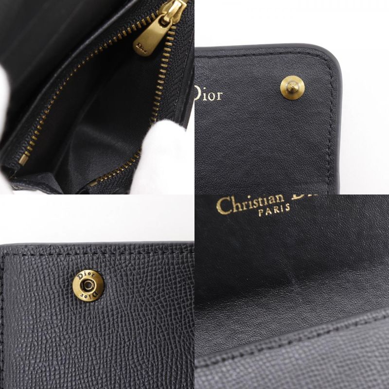 Dior Compact Wallet Calf Black Women's Trifold Wallet