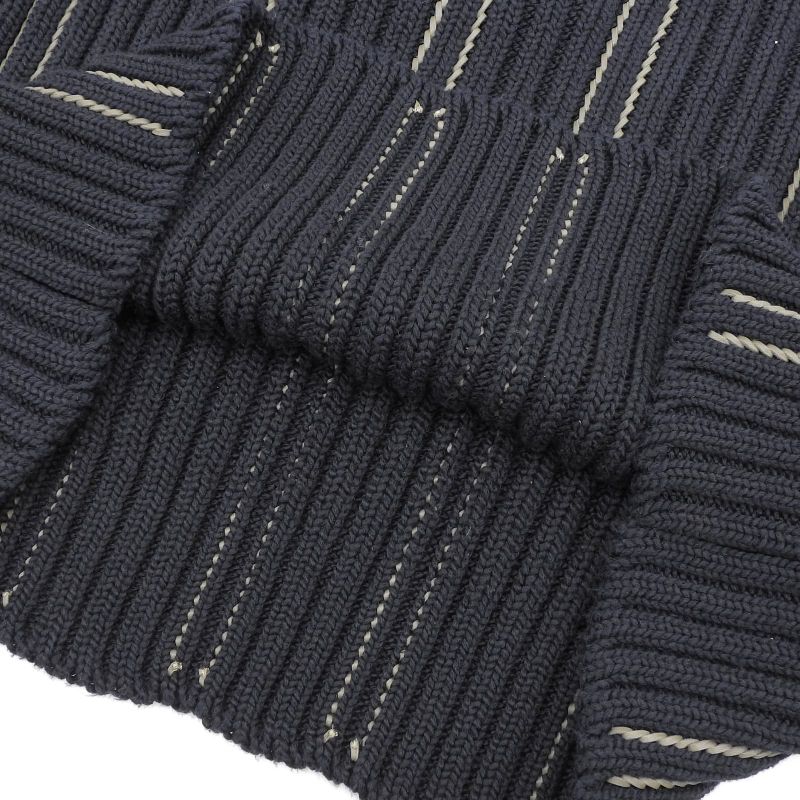 Hermes 2021 100% Cotton Leather Braided Mock Neck Long Sleeve Knit Navy M Made