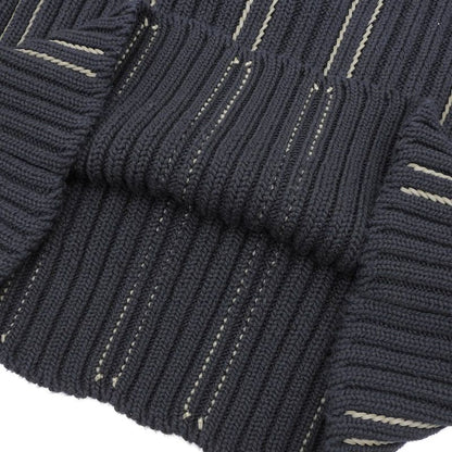 Hermes 2021 100% Cotton Leather Braided Mock Neck Long Sleeve Knit Navy M Made