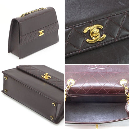 Chanel Matelasse Shoulder Bag Leather Dark Brown