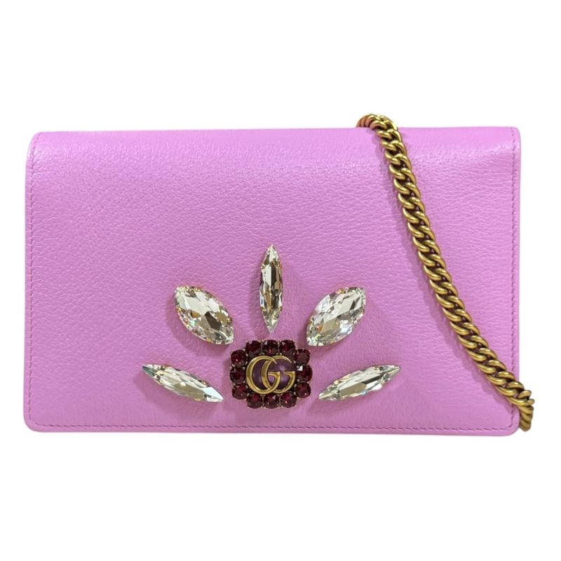 Gucci Crystal Bijoux GG Marmont Shoulder Bag Leather 499782 Pink Ladies Gucci