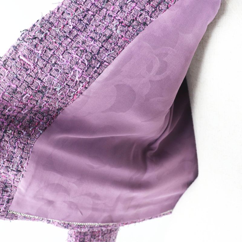 CHANEL 22P P72383 Lion Button Tweed Jacket Purple 36 Made In France Genuine