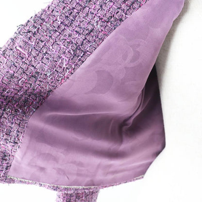 CHANEL 22P P72383 Lion Button Tweed Jacket Purple 36 Made In France Genuine