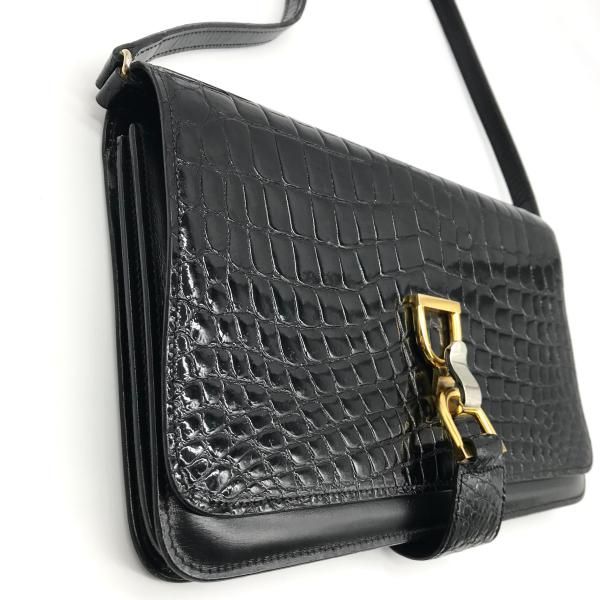 Gucci Croco Vintage Shoulder Bag Combination Black