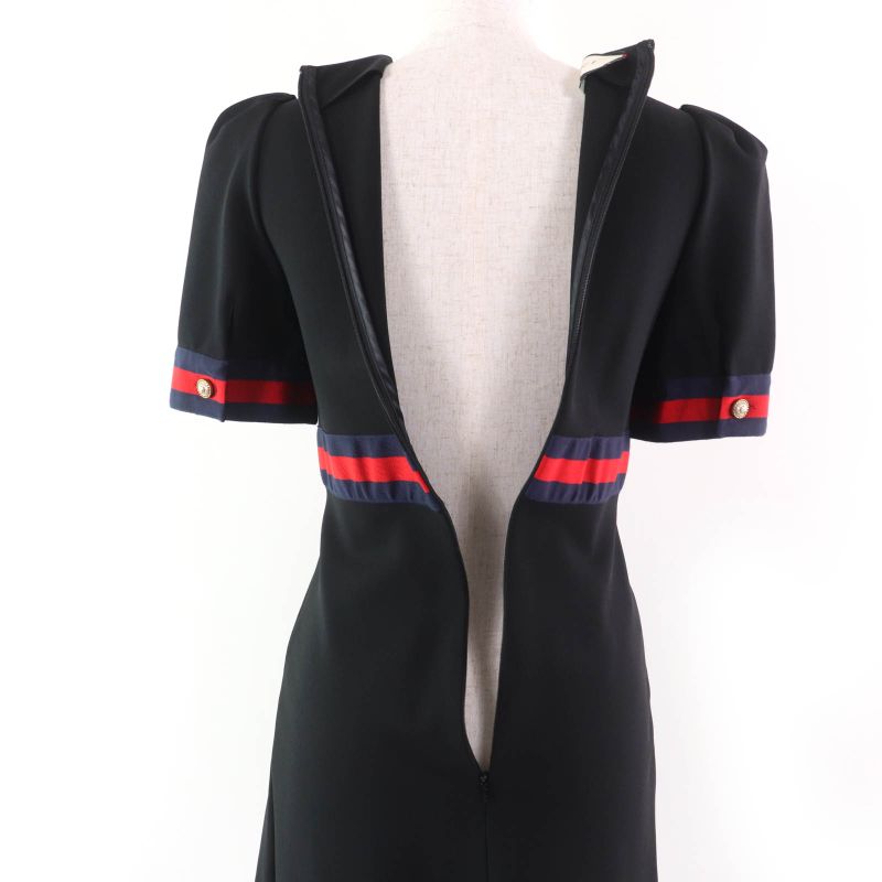 Gucci 501488 Jersey V-neck Dress With Interlocking G Pearls Black XS Made In