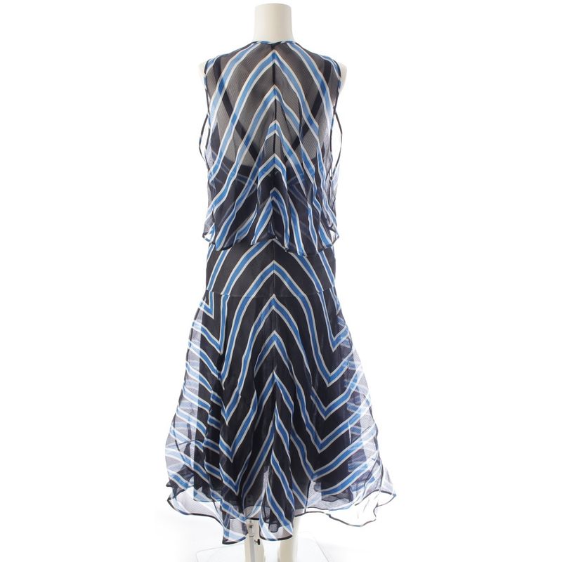 Fendi 17 Silk Mesh Sleeveless Layered Design 2WAY Dress Cami Dress Blue 38