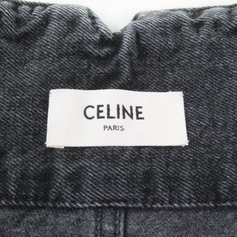 Celine 100% Cotton High Waist Denim Shorts With Logo Button Black 24 Made In
