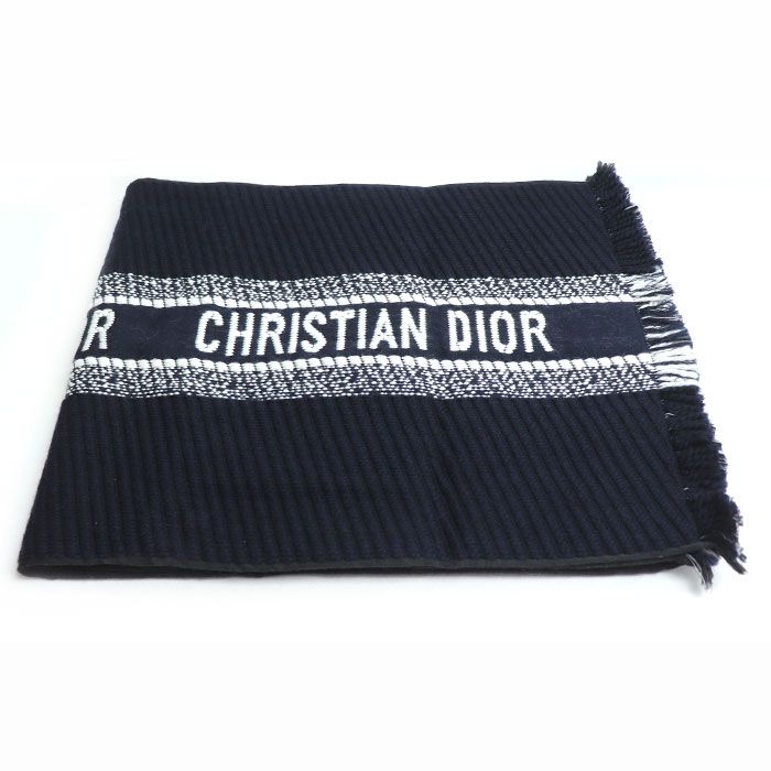DIOR Logo Oblique Big Scarf Navy 31cdo301ixgs Women's Used