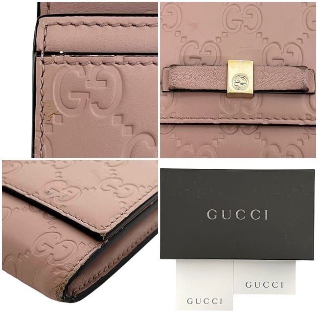 Gucci Bifold Long Wallet Pink Beige Striped 388679 Wallet Leather