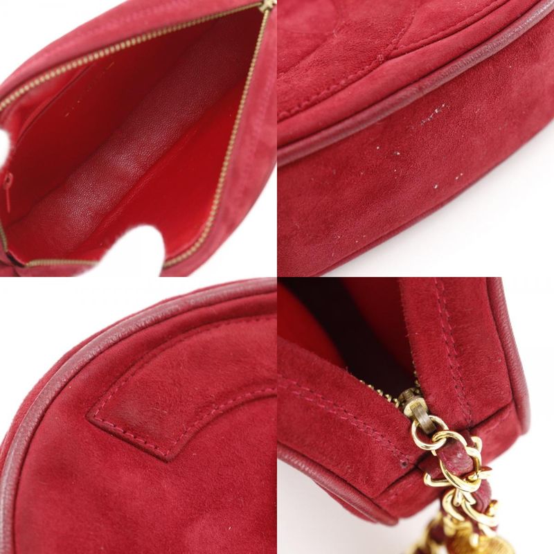 Chanel Coco Mark Chain Pochette Vintage Fringe Suede Red Ladies Shoulder Bag