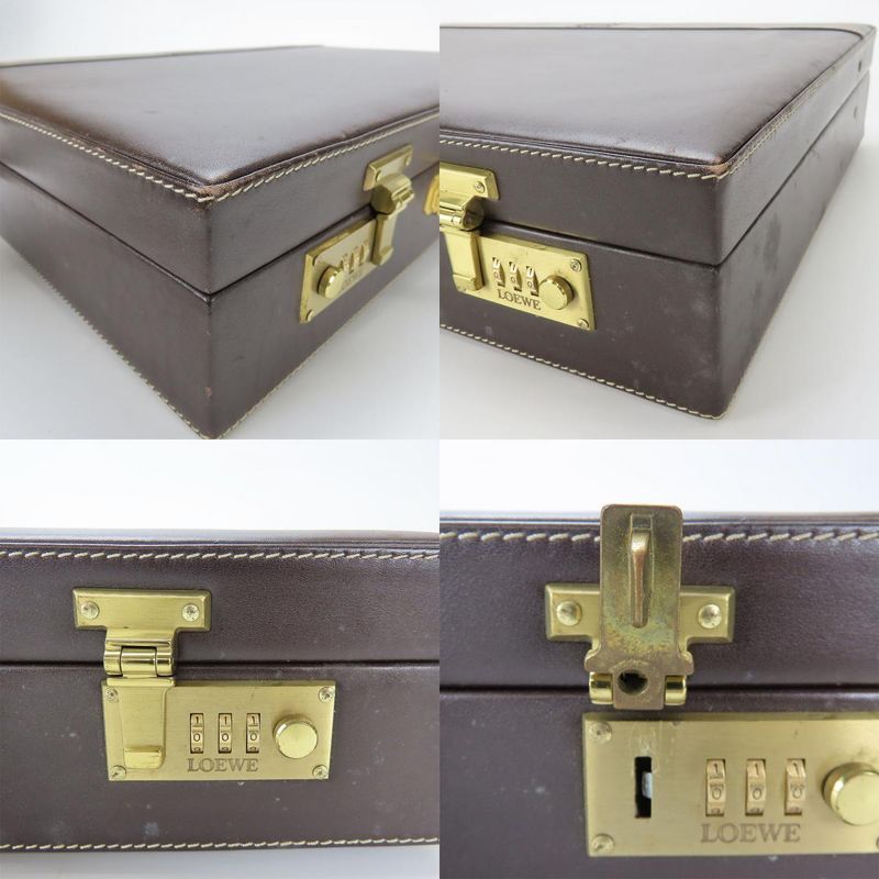 Loewe Business Bag Leather Brown Beige Gold Hardware Attache Case Hard Case