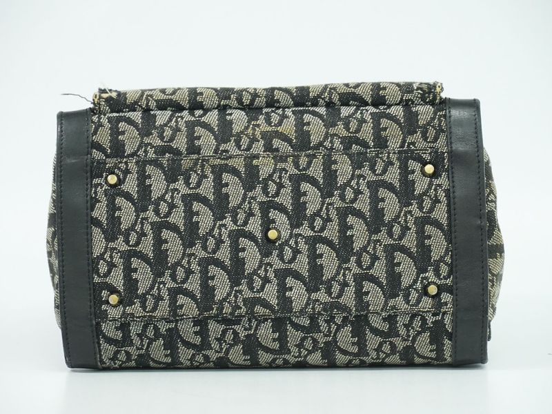 Authentic Christian DIOR Trotter Handbag Canvas Leather Gray Black Trotter Bag