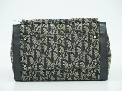 Authentic Christian DIOR Trotter Handbag Canvas Leather Gray Black Trotter Bag
