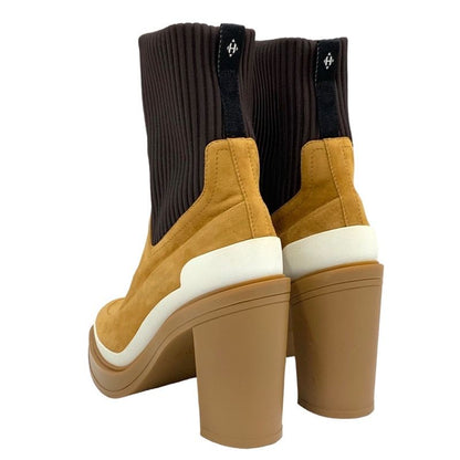 Hermes Boots Short Boots Sock Boots Shoes Suede Fabric Bicolor Camel Brown