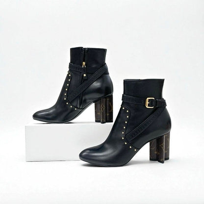 Louis Vuitton Silhouette Line Monogram Boots Short Shoes Leather Black