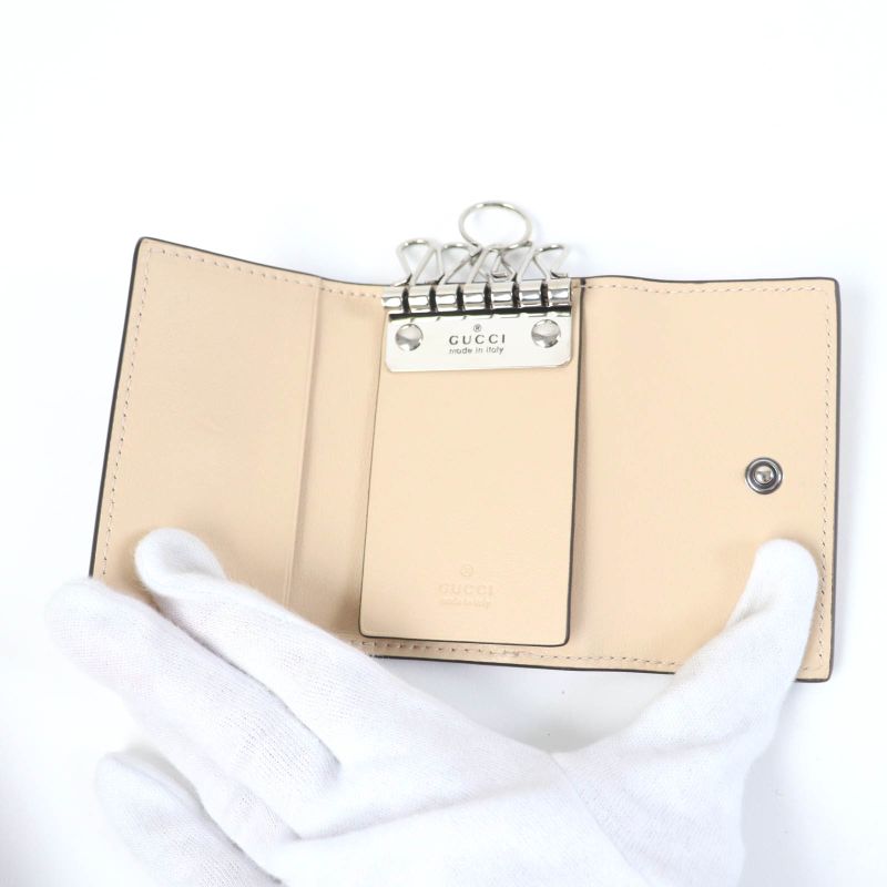 Gucci 795649 Double G Key Case Leather GG Supreme Canvas Beige With Box And