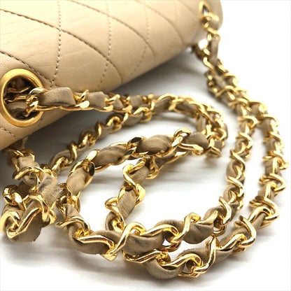 Chanel CC Logo Quilted Double Flap Chain Lambskin Shoulder Bag Beige