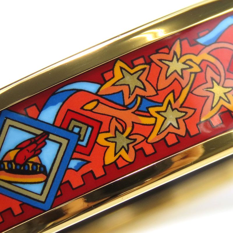 Hermes Bangle Emile Metal Enamel Red Multicolor Gold Hardware Accessories
